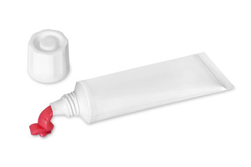 Tube of white color on a white background