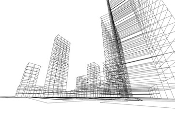 city view, architecture abstract, 3d illustration