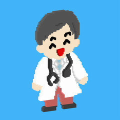 Smiley Doctor in three dimensional pixel art or isometric design