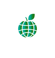 green apple in earth shape icon. globe symbol as apple fruit. 