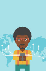 Businessman using smartphone.