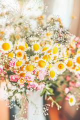 Bouquet with wild daisies , Floral background