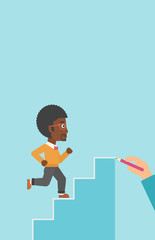 Businessman running upstairs vector illustration.