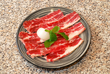 Premium raw korean beef bbq sliced on plate