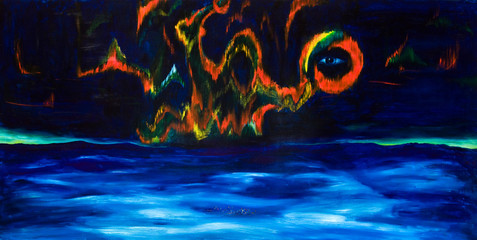 Northern or Aurora Borealis. Oil painting.