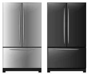 Refrigerator with black and white doors