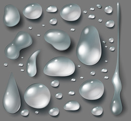 Water drop set on gray background