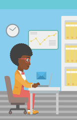 Business woman receiving or sending email.