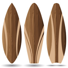 Wooden surfboards on white background. Surf boards.