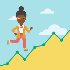 Business woman running upstairs.