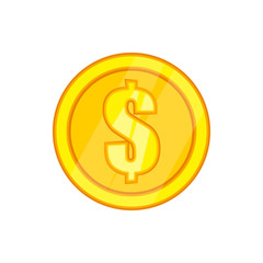 One gold coin icon in cartoon style on a white background