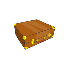Vintage brown suitcase icon in cartoon style on a white background