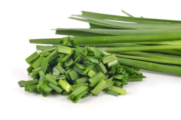 Garlic chives isolated on white background