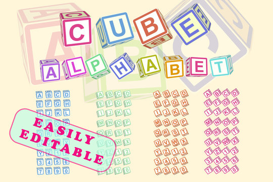 Cube alphabet. Toy blocks font typeface. Childish abc.