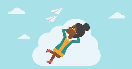 Business woman lying on cloud vector illustration.