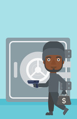 Burglar with gun near safe vector illustration.