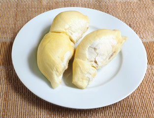 Closeup yellow Mon Thong durian on plate