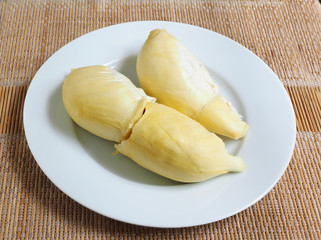 Closeup yellow Mon Thong durian on plate