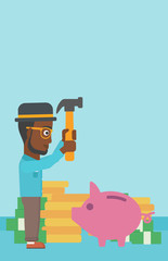 Man breaking piggy bank vector illustration.