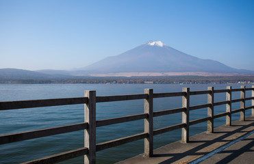 Mountain fuji and Yamanakako lake in moring autumn season