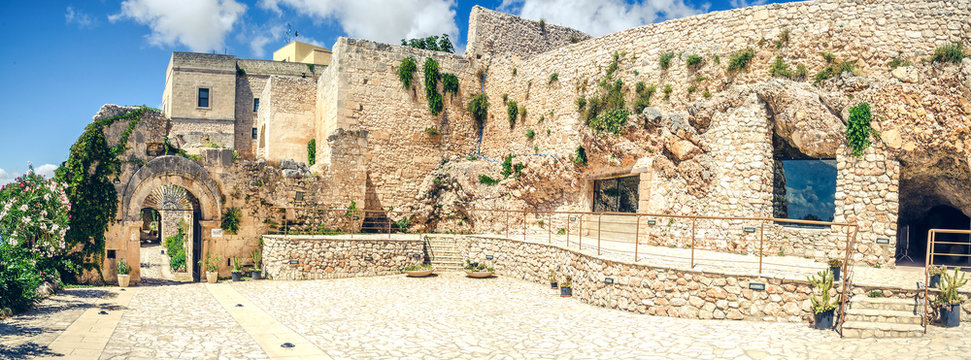 Gargano Apulia Italy Pulsano hermitage stone building complex entrance