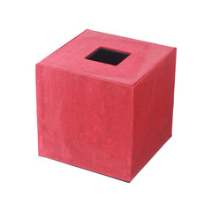 red silk tissue box isolated on white