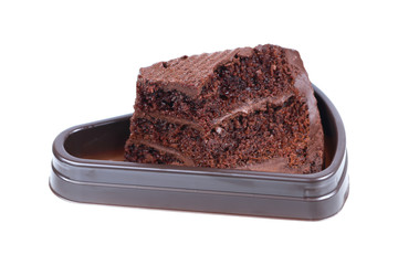 chocolate brownie with mold isolated on white
