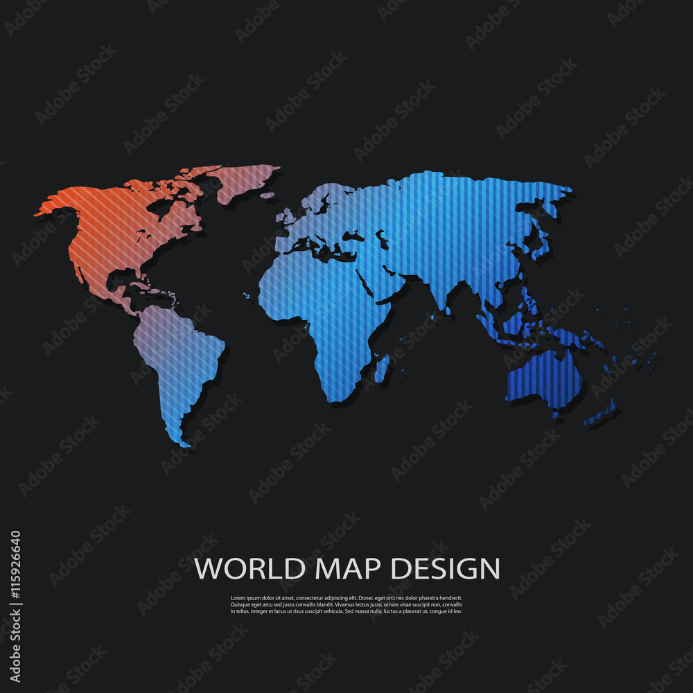 Poster colorful abstract world map background design in editable vector format