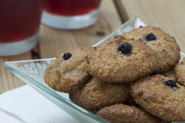 Homemade almond cookies on wooden background