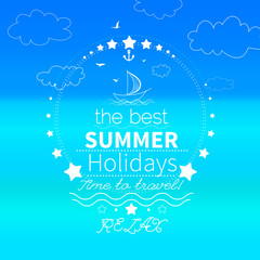 Naklejka premium Summer, Seaside view poster. Vector background