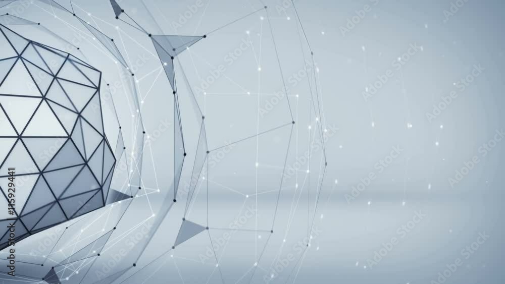 Poster grey polygonal network shape slowly vibrating seamless loop. abstract low poly 3d render background.