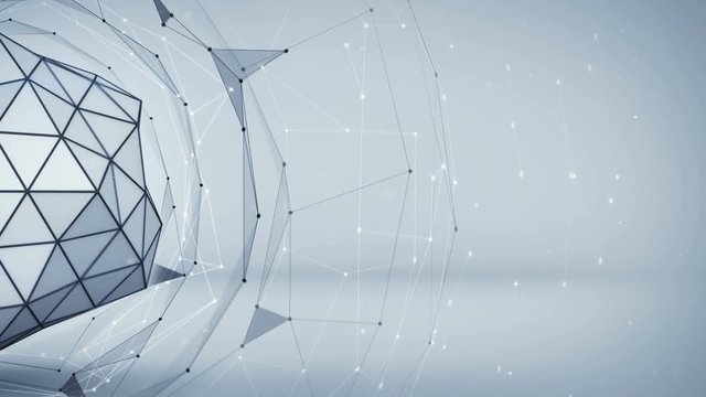Grey polygonal network shape slowly vibrating seamless loop. Abstract low poly 3D render background. Slow motion smooth animation 4k UHD (3840x2160)
