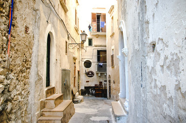 Fototapeta na wymiar typical narrow alley entrance doors