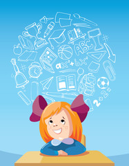 Dreaming school girl at the desk.