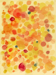 Abstract vector watercolor background with yellow dots and strok