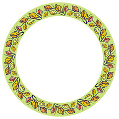 Round elegant frame with leaves. Design element for advertisements, logo, banners, labels, prints, posters, web, presentation, invitations, weddings, greeting cards, albums. Vector clip art.