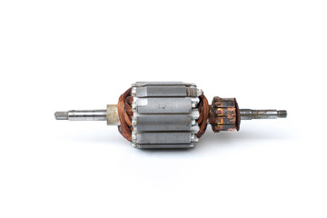 Rotor of electric motor close-up, isolated on white background