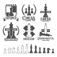 Set of chess labels, badges and design elements