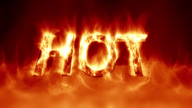 Animated fire text: Hot. Perfect loop of the word Hot burning in flames.
