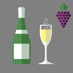 Бутылка шампанского, бокал шампанского 
