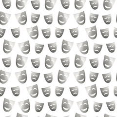 Theatre masks of drama and comedy on white, seamless pattern