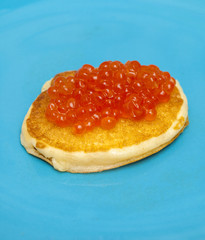 thick pancakes with salmon roe
