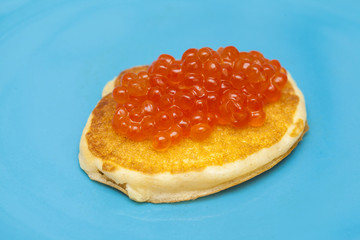thick pancakes with salmon roe