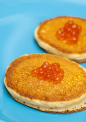 thick pancakes with salmon roe
