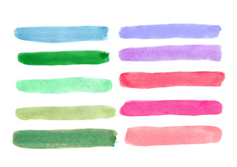 Strips of different colors, painted with watercolor