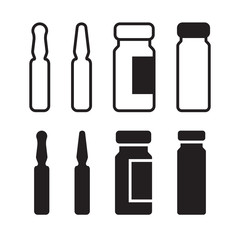 Medical ampoule or vaccine icon set
