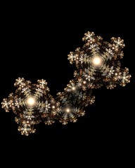 Obraz premium Gold flowers or snowflakes on black background. Creative fractal design