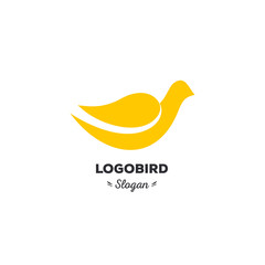 Fun, beauty, isolated, cartoon, geek dove, vector shape, stylish, minimalistic, flat, elegant, silhouette stylized logotype, yellow color logo template. Dove, bird, wings, tail, duck wings, tail, duck