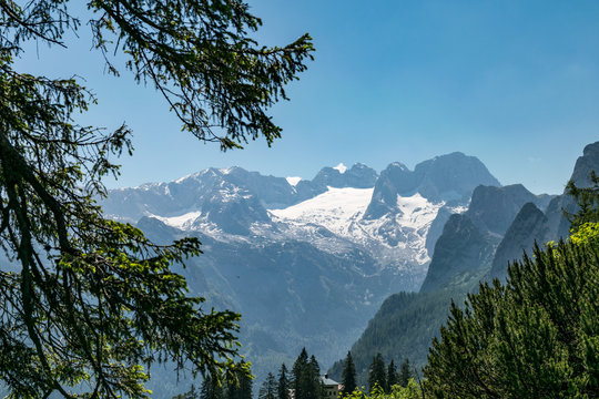 View to Dachstein glacier with snow