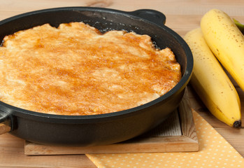 Traditional Homemade Banana Caramel Pie. French Tart Tatin.